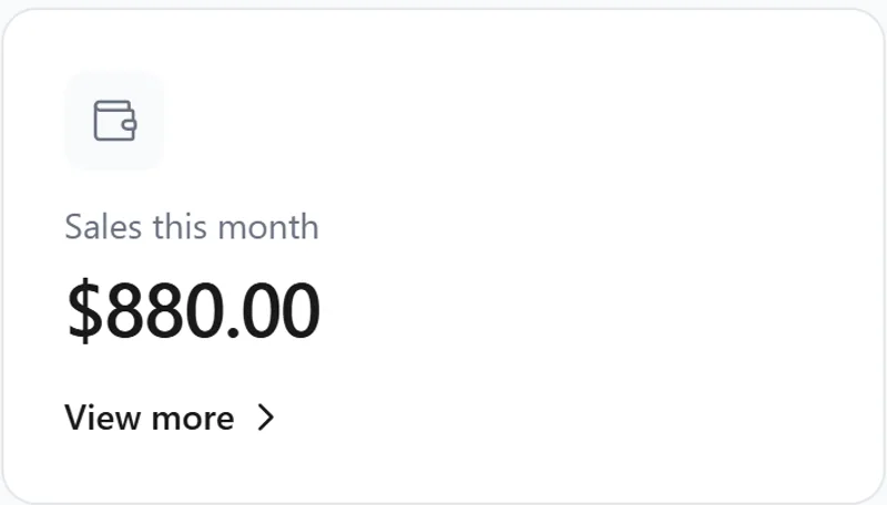 Monthly sales card on the Podoraa dashboard, with the total billed and a link to the breakdown.